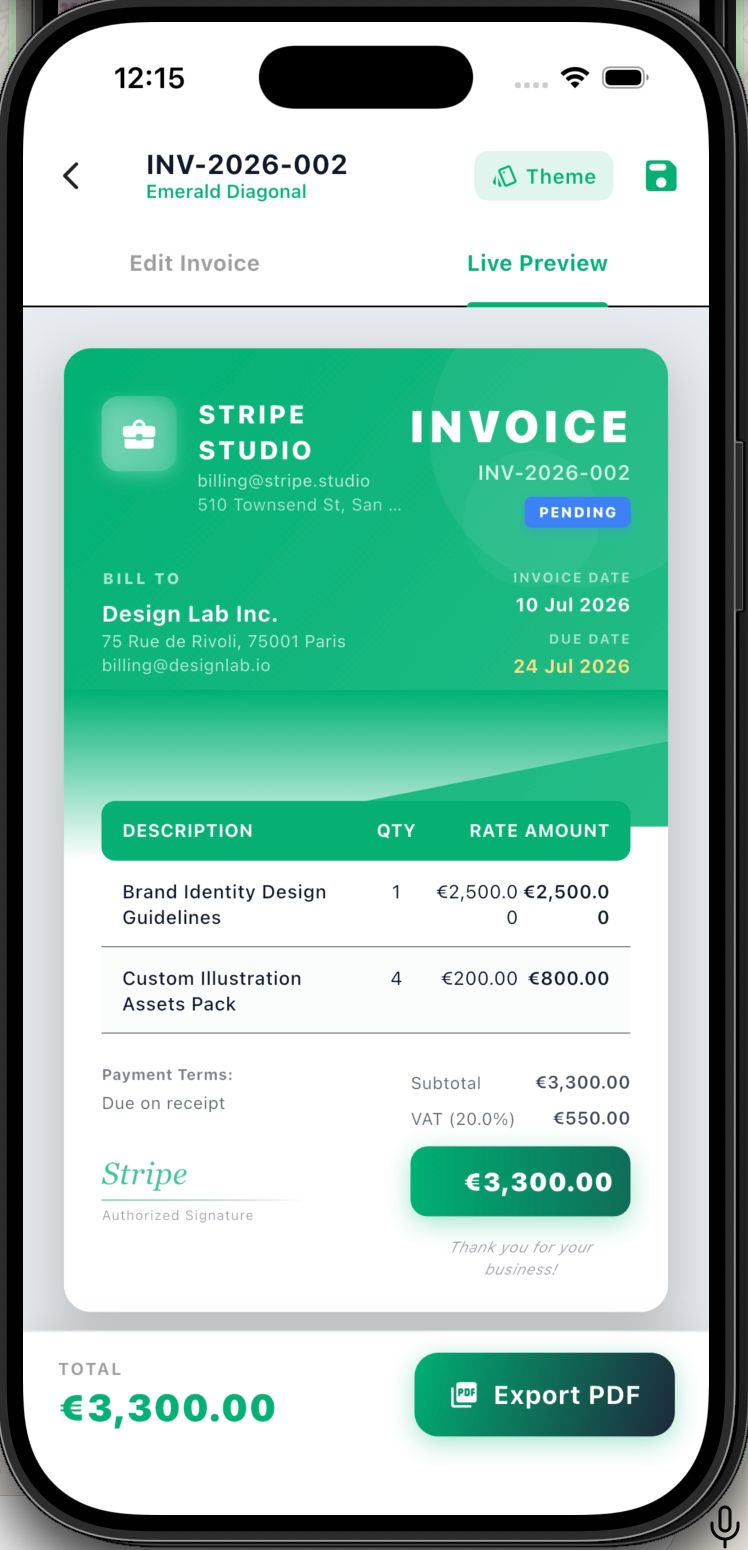 Live preview of a finished invoice