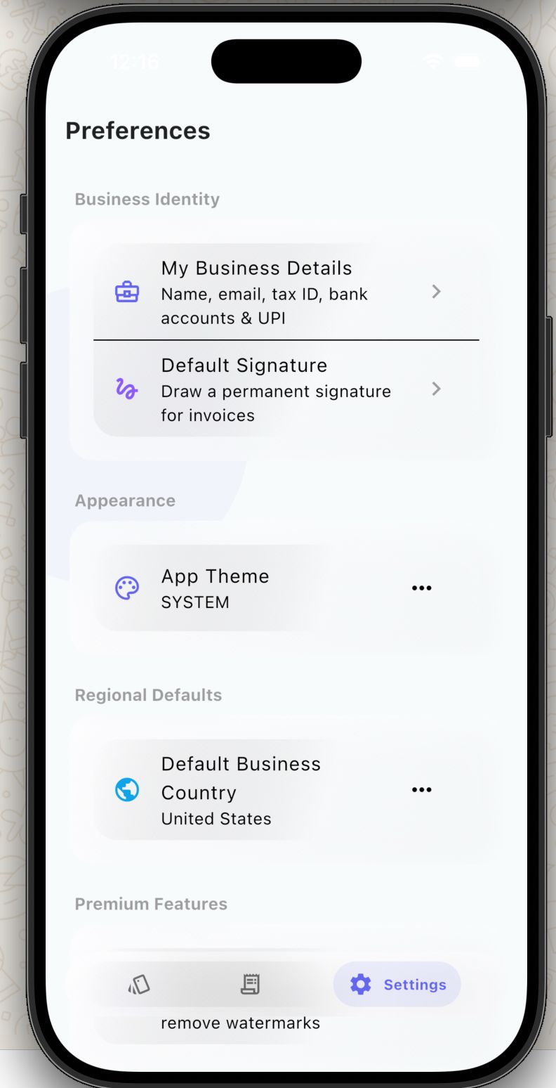 Business details and signature preferences